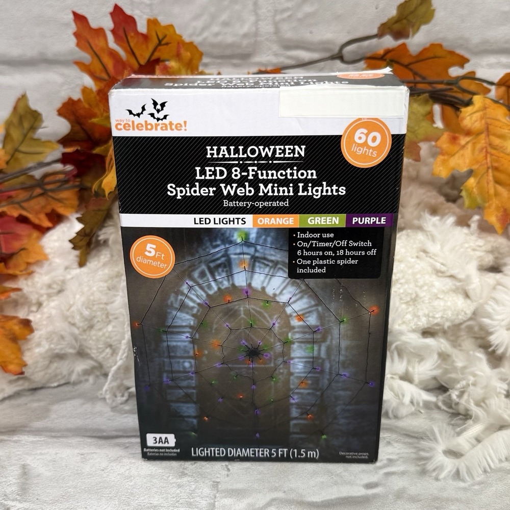 Halloween Spooky Doorway Window Spider Web Mini Led Lights 8 Changing Options
